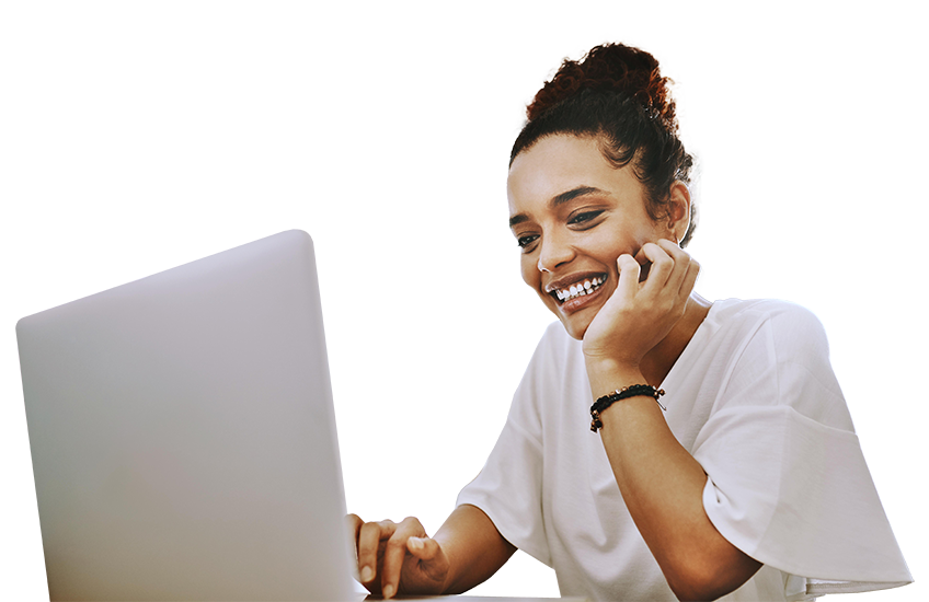 Woman smiling looking at laptop